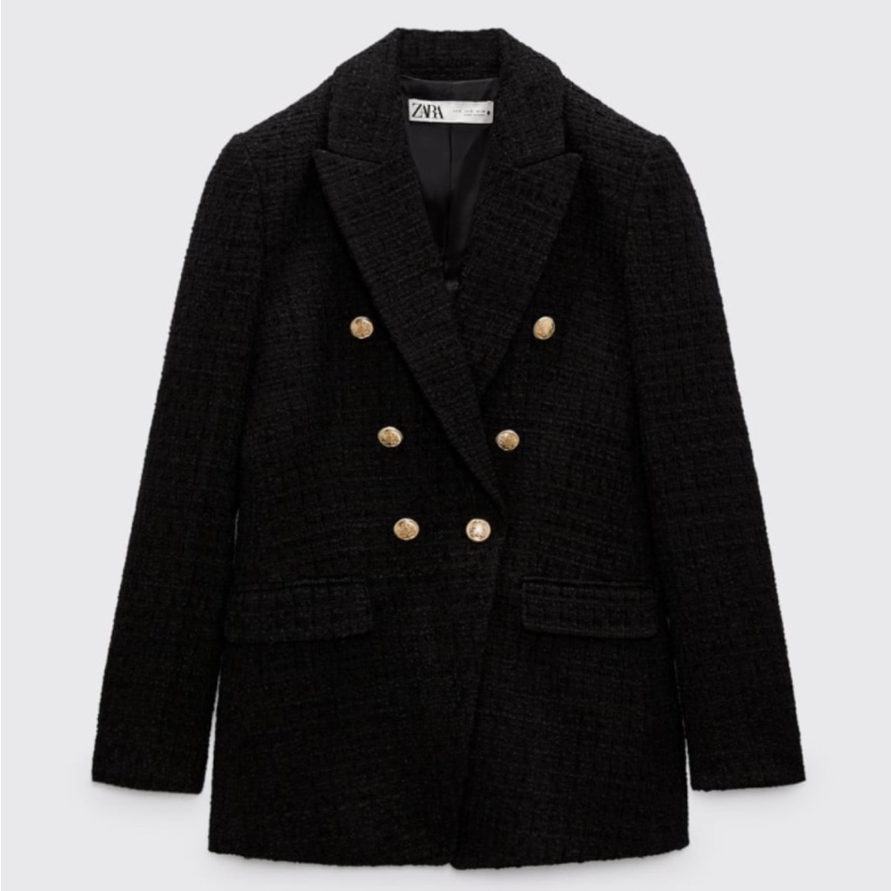 Zara Women's Black Double-Breasted Blazer